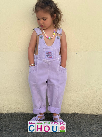 Enfant 3 ans salopette mauve vintage de face